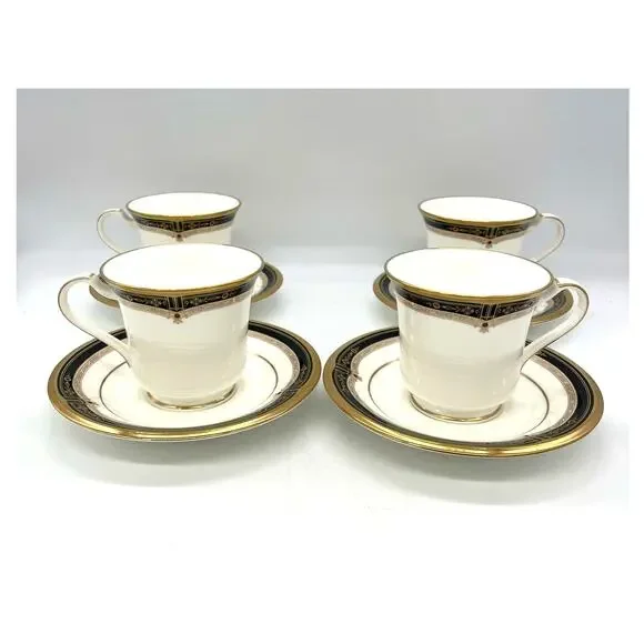 Vintage Noritake Gold and Sable 9758 Set of 4 Tea Cups & Saucers EUC Bone China - Picture 1 of 6